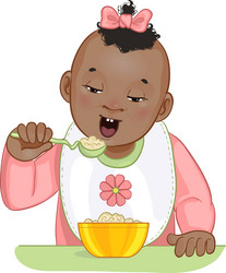 African american baby girl with spoon and plate vector