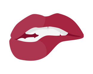 Open mouth with red lips biting smile tooth vector