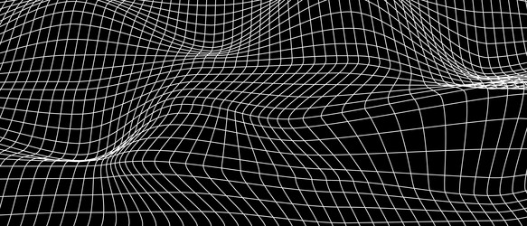 white grid distortion on black background waved vector image