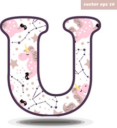 u letter with unicorn pattern vector image