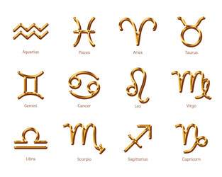 golden zodiac symbols isolated on white vector image