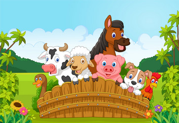 collection farm animals in the forest vector image