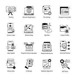 set of 16 web development linear icons vector image