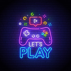 lets play neon sign game logo vector image