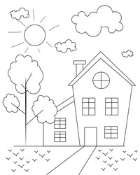 easy simple house coloring page modern art vector image