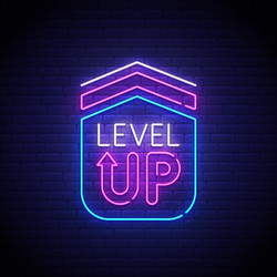 game popup level up neon sign logo vector image