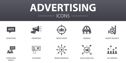 Advertising simple concept icons set contains vector