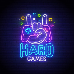 hard games neon sign game logo vector image