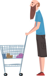 bald bearded man standing with shopping cart vector image