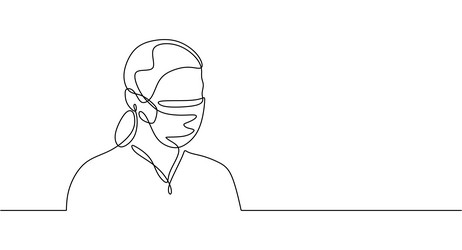 one continuous line of woman using surgical mask vector image