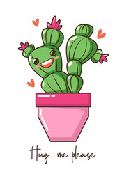 Cute kawaii baby cactus succulent with happy funny vector