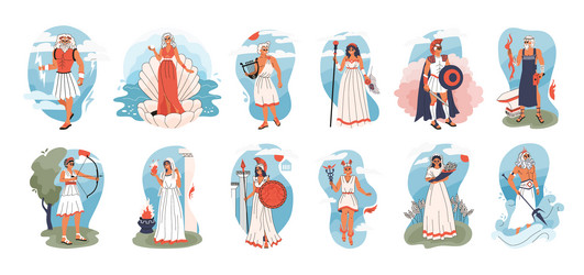 olympic gods flat set vector image