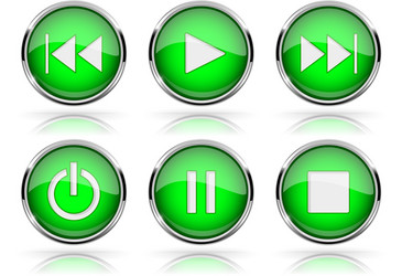 Media buttons green round glass vector