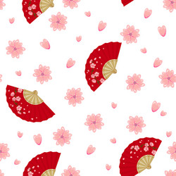 seamless pattern with folding fan and sakura vector image