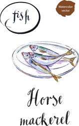 three horse mackerels on a white plate vector image