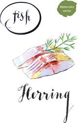 two pieces of herring with dill vector image