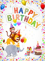 birthday background with happy animals vector image