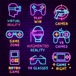 vr games neon label set vector image