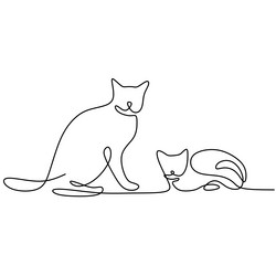 continuous one line drawing of two cats vector image