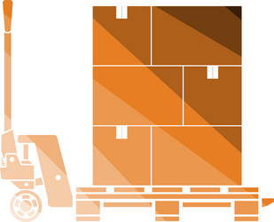 hand hydraulic pallet truc with boxes icon vector image