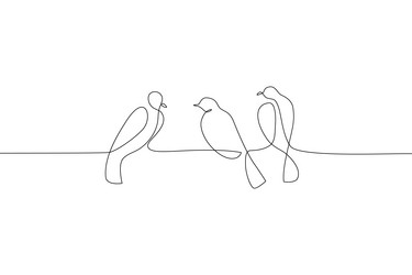 abstract birds on branches continuous one line vector image