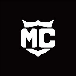 Mc logo monogram with shield around crown shape vector