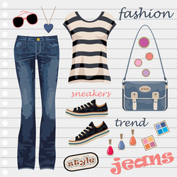 jeans fashion set vector image