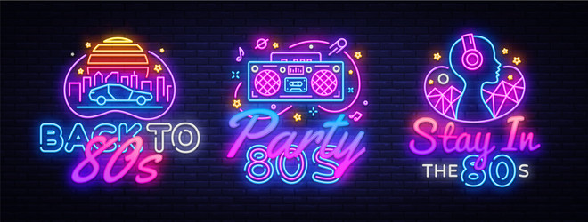 80s collection neon signs back to vector image