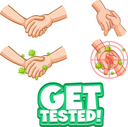 get tested font in cartoon style with hands vector image