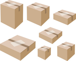 white labels on blank brown cardboard boxes vector image