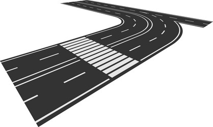 curving asphalt road featuring a clearly marked vector image