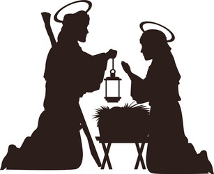 Black silhouette nativity scene catholic vector