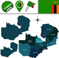 map of zambia with named provinces vector image