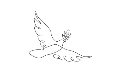 peace dove with olive branch in one continuous vector image