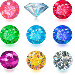 Gemstone bright flatlay set top side view vector