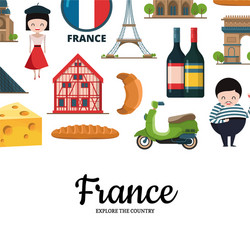 cartoon france sights and objects vector image