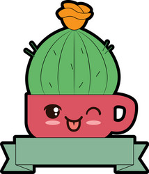 pot with desert plant kawaii character vector image