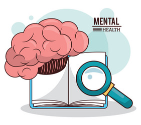 mental health brain book magnifier knowledge vector image