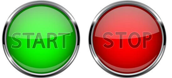 start and stop glass buttons round shiny green vector image