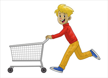 man running while pushing his shopping cart vector image