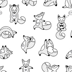 black and white hand drawn foxes doing yoga vector image