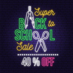 back to school sale neon design or emblem vector image