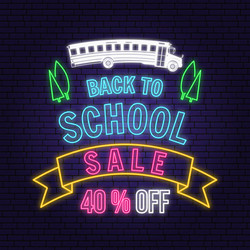 back to school sale neon design or emblem vector image