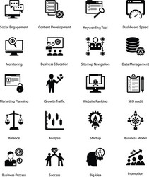 project management glyph icons set vector image