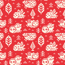 red winter background with owls and trees in pixel vector image