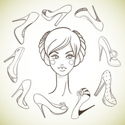 Girl and shoes sketch style vector