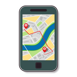 Mobile phone with a map of the city vector