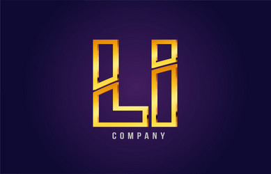 gold golden alphabet letter li l i logo vector image