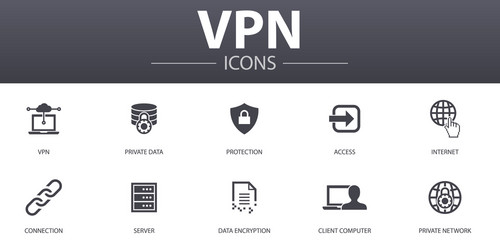 vpn simple concept icons set contains vector image