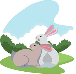 cute two rabbits animals cartoons vector image